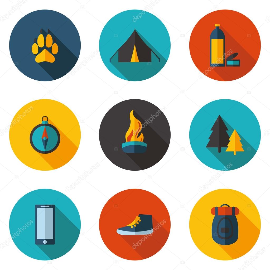 camping flat icons in vector format