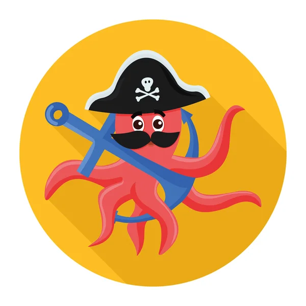 Icono plano pulpo pirata — Vector de stock