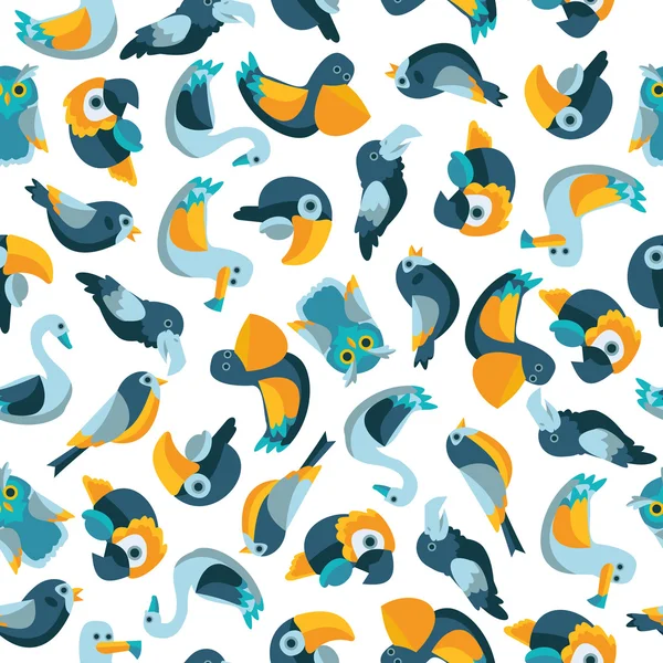 Birds flat seamless pattern in — Stock Vector