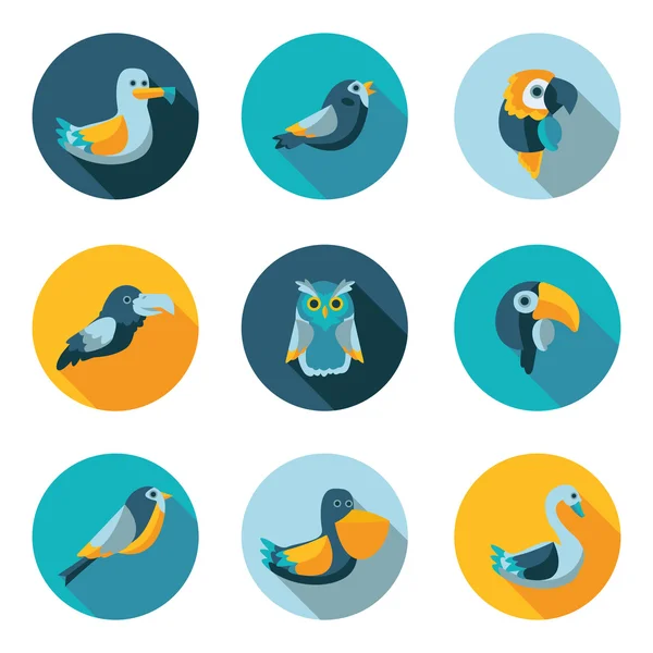 Ptaki płaski ikony — Wektor stockowy