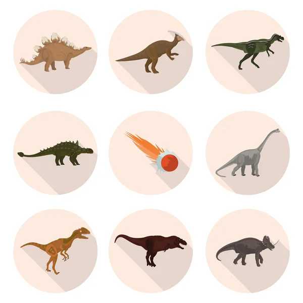 Iconos planos dinosaurios — Vector de stock