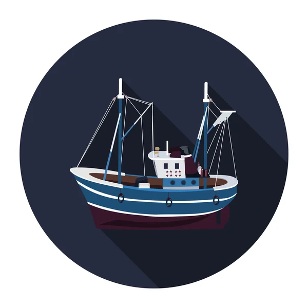 Lapos ikon vonóhálós halászhajó — Stock Vector