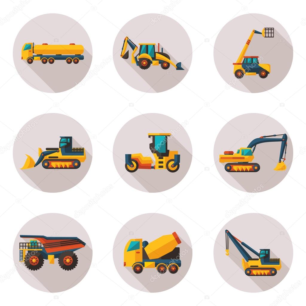 construction equipment flat icons