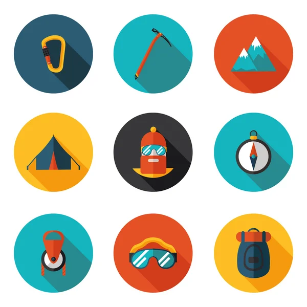 Iconos planos del montañismo — Vector de stock