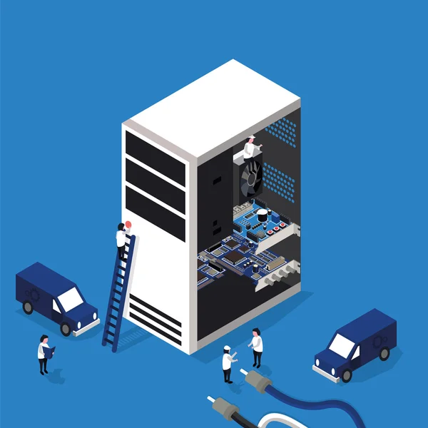 Servicio de reparación de computadoras plana 3D isométrica — Archivo Imágenes Vectoriales