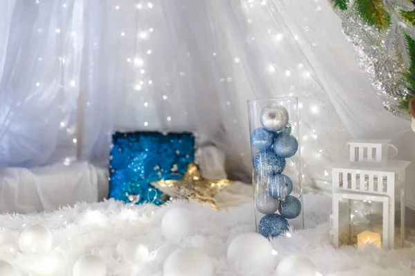 Palline Blu Vaso Vetro Giocattoli Dell Albero Natale Decorazioni Capodanno — Foto Stock