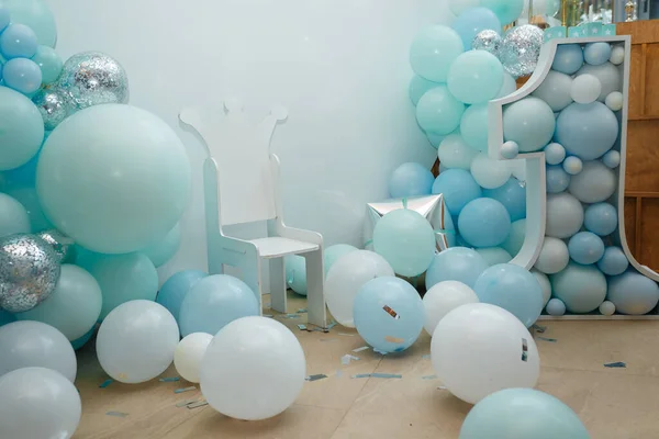 Globos Azules Para Niño Feliz Fiesta Cumpleaños Número Para Niño — Foto de Stock