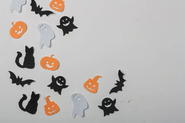 Happy Halloween Sticker Auf Weißem Hintergrund Schwarze Katze Gruseliger Kürbis — Stockfoto