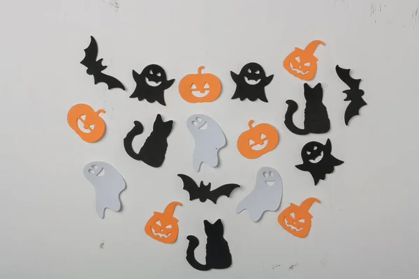 Happy Halloween Sticker Auf Weißem Hintergrund Schwarze Katze Gruseliger Kürbis — Stockfoto