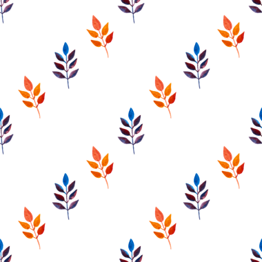 Turuncu, mavi turkuaz yapraklar, elle çizilmiş suluboya elementler, beyaz arka planda izole edilmiş.