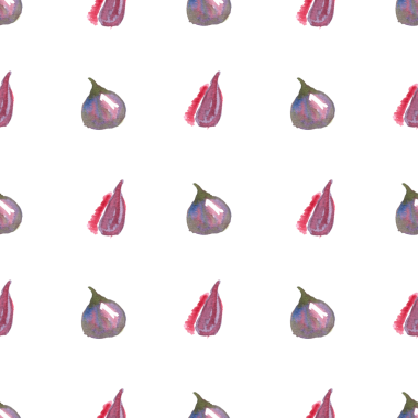 Beyaz arkaplana çizilmiş kusursuz suluboya incir deseni