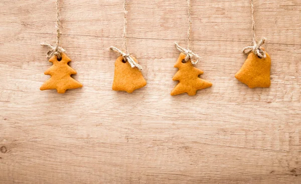 Gingerbread Cookies Wooden Background Christmas Tree Cookies — Stock Photo, Image