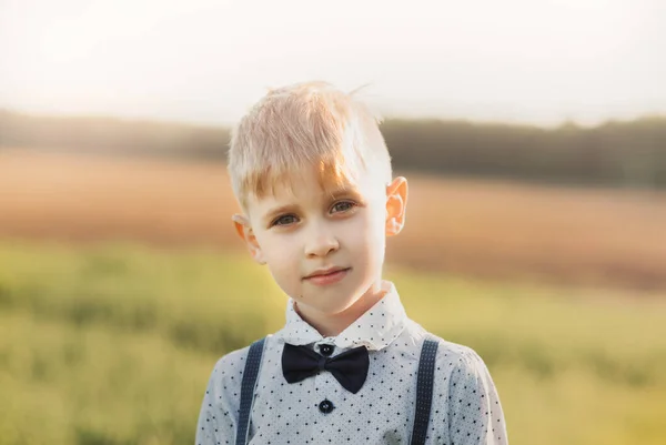 Portrait Little Boy Shirt Nature Summer — Stock Photo, Image