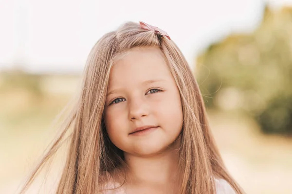 Portret Van Een Mooi Klein Meisje Blond Een Tarweveld — Stockfoto