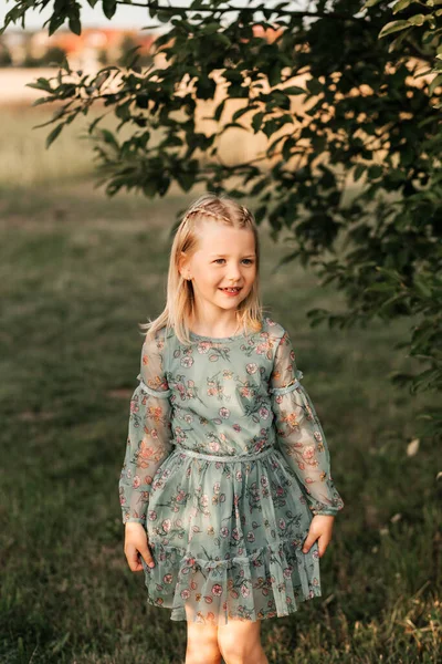 Positive Charming Little Girl Enjoying Summer Sunny Day Expression Emotions — Stock Photo, Image