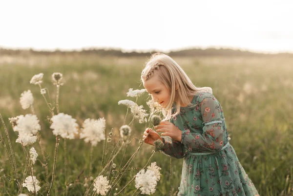 Positive Charming Little Girl Enjoying Summer Sunny Day Expression Emotions — Stock Photo, Image