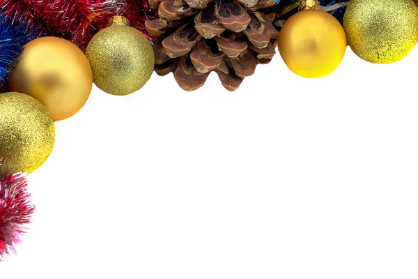 Christmas border with gold balls and bumps — Stock Photo, Image