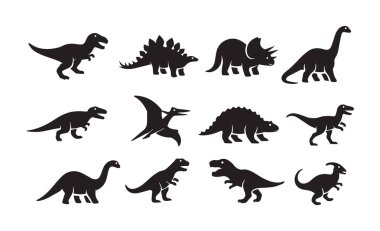 Dinozorları temsil eden siyah beyaz simge kümeleri