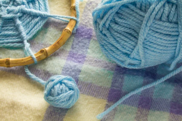 Tangle of blue yarn — стоковое фото