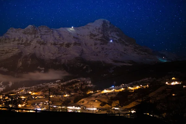 Night view of Eiger north face, Alps, Switzerland — Stock Photo, Image