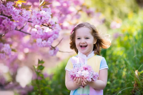 Kleines Mädchen mit Kirschblüte — Stockfoto