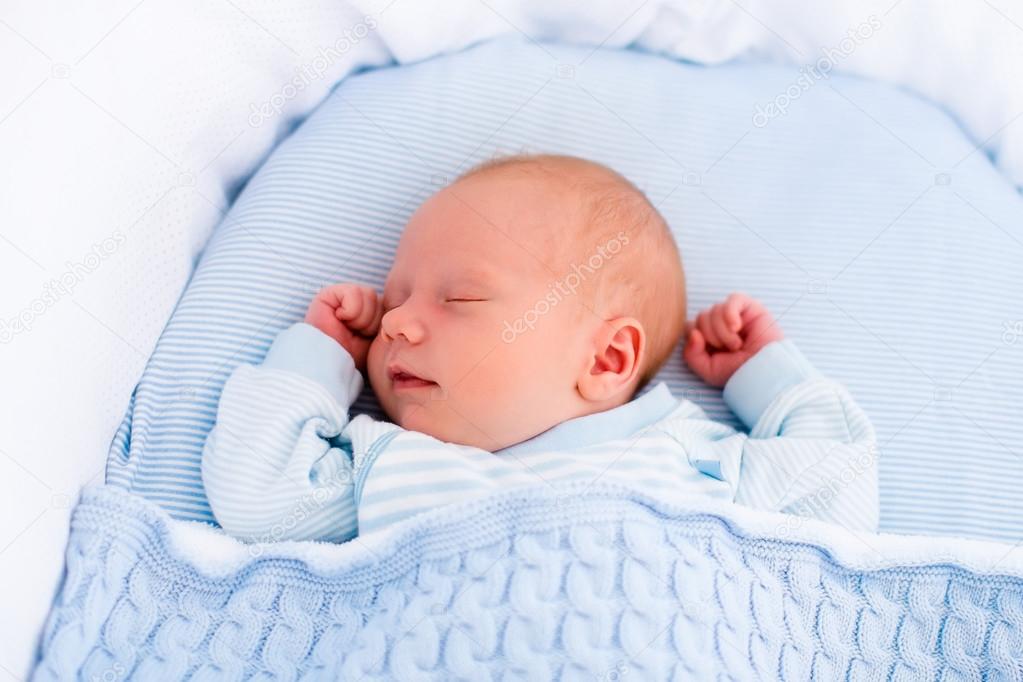 Newborn Baby Boy In White Bassinet Stock Photo By C Famveldman