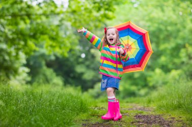 Yağmur altında oynayan çocuk