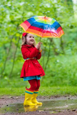 Yağmur altında oynayan çocuk