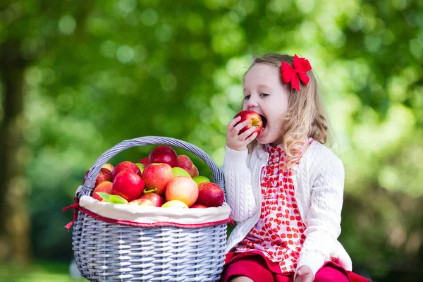 Little girl with apple basket — Stock Photo, Image