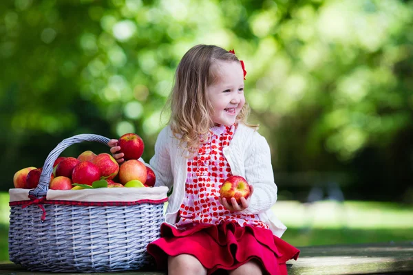 Маленька дівчинка з яблучним кошиком — стокове фото