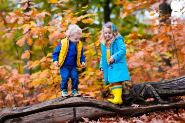 sonbahar parkta oynayan çocuklar