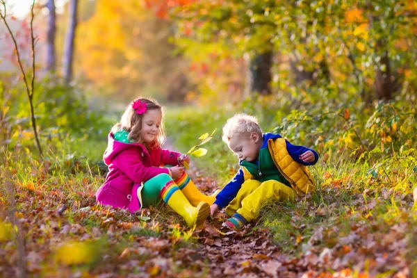 Τα παιδιά παίζουν στο πάρκο φθινόπωρο — Φωτογραφία Αρχείου