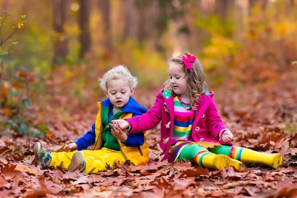 Niños jugando en el parque de otoño —  Fotos de Stock