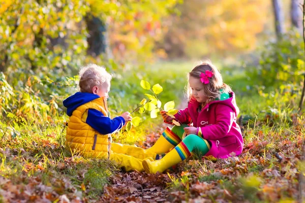 Barn som leker i höst park — Stockfoto