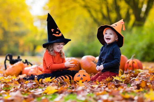 Crianças com abóboras no Halloween — Fotografia de Stock