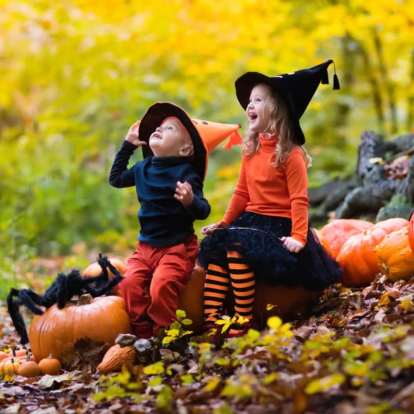 Kinderen met pompoenen op Halloween — Stockfoto