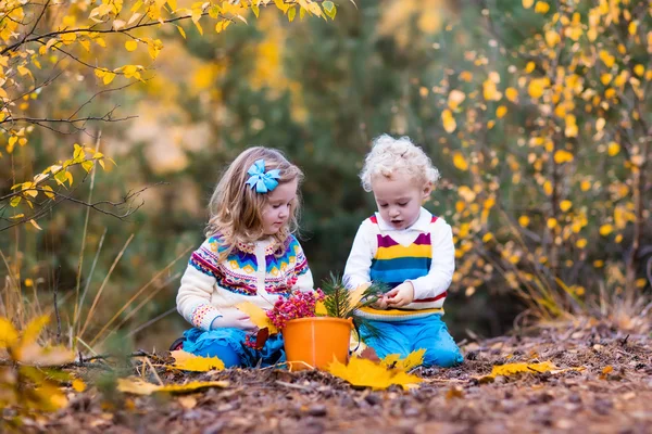 Дети играют в осеннем парке — стоковое фото