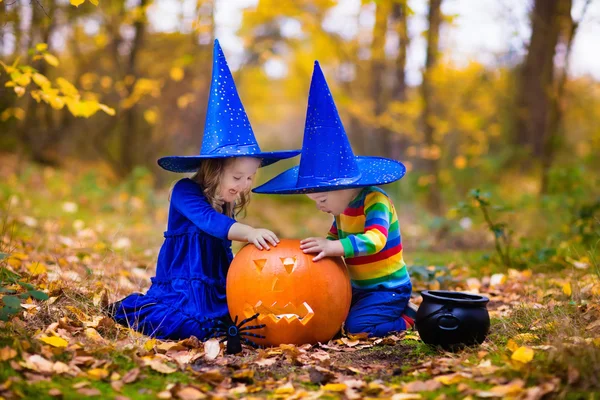 Niños con calabazas en Halloween —  Fotos de Stock