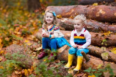 sonbahar parkta oynayan çocuklar