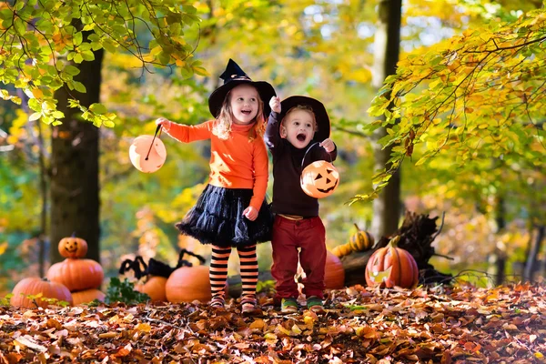 Niños con calabazas en Halloween — Foto de Stock