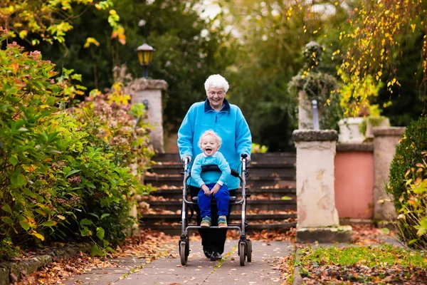 Επισκεφθείτε ηλικιωμένης με walker απολαμβάνοντας οικογένεια — Φωτογραφία Αρχείου