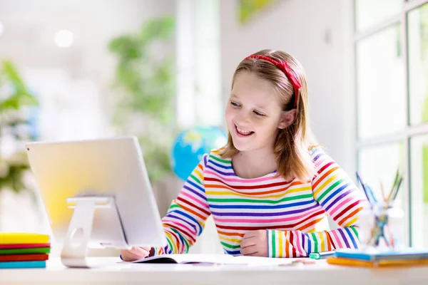 Online Remote Learning School Kids Computer Having Video Conference Chat — Stock Photo, Image