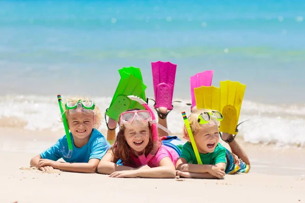 Kids Snorkel Beach Fun Children Snorkeling Tropical Sea Family Summer — Stock Photo, Image