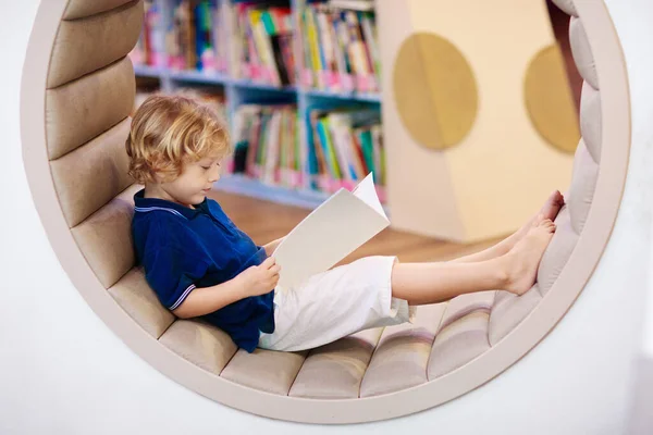 Child School Library Kids Read Books Little Boy Reading Studying — Stock Photo, Image