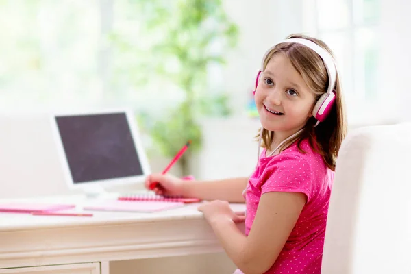 Online Leren Afstand Schoolkinderen Koptelefoons Met Computer Die Videoconferentie Chat — Stockfoto