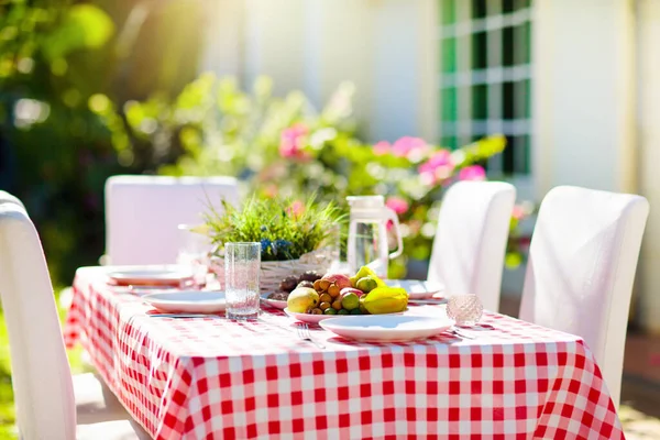 Comida Verano Aire Libre Ajuste Mesa Para Barbacoa Jardín Divertido — Foto de Stock