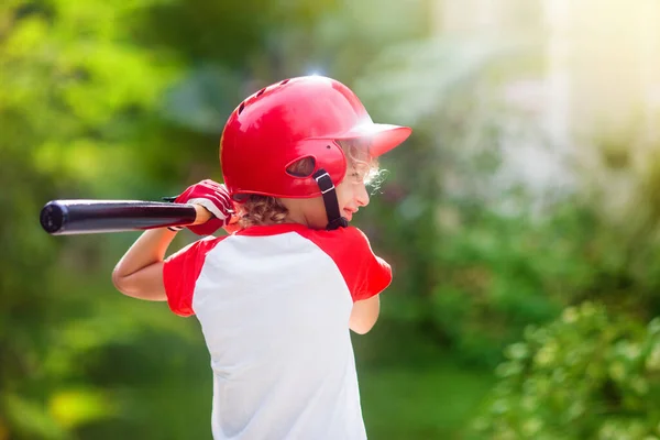 Los Niños Juegan Béisbol Niño Con Bate Pelota Actividad Aire — Foto de Stock