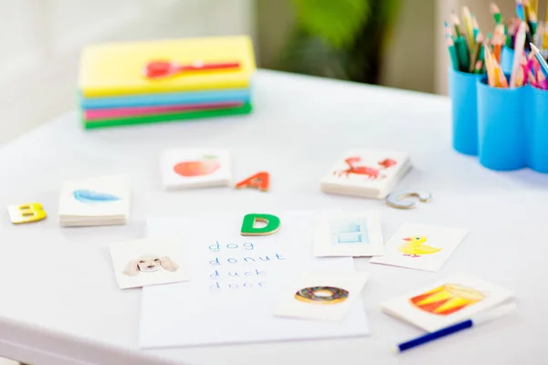 Kids Learn Read Colorful Abc Phonics Flash Cards Kindergarten Preschool — Stock Photo, Image