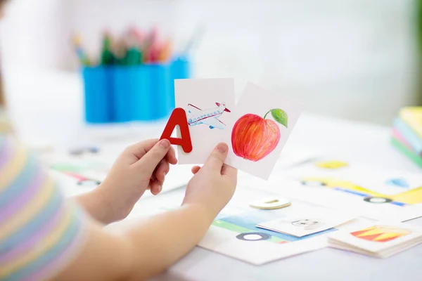 Kids Learn Read Colorful Abc Phonics Flash Cards Kindergarten Preschool — Stock Photo, Image