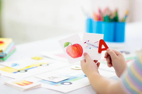 Kids Learn Read Colorful Abc Phonics Flash Cards Kindergarten Preschool — Stock Photo, Image